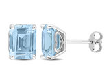 5.90 Carat (ctw) Blue Topaz Emerald-Cut Solitaire Stud Earrings in Sterling Silver